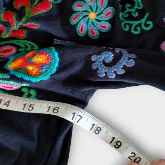 Johnny Was Womens Dress Sz XS Black Red Embroidery Off Shoulder Bohemian Swiftie - Picture 9 of 12